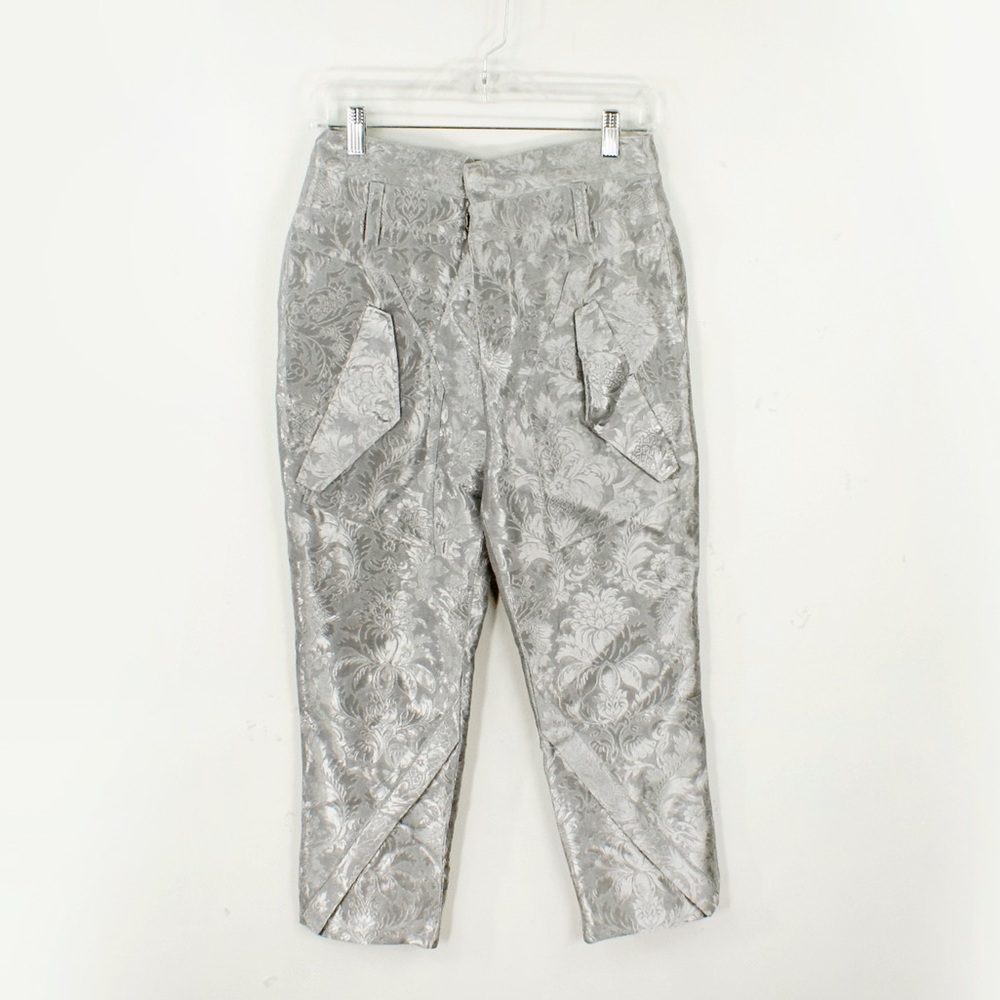 Mary Katrantzou A/W 18 High Rise Metallic Floral Grey Silver Silk Trouser Pants - Picture 2 of 6